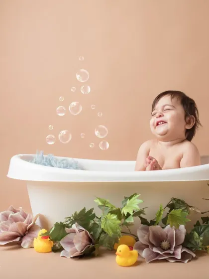 Let's get creative. A fun bathtub theme is a wonderful way to capture your baby's playful side. Complete with bubbles, rubber ducks, and floral decorations, these themed shoots are all about imagination and joy. I handle all the props and styling to bring your vision to life.