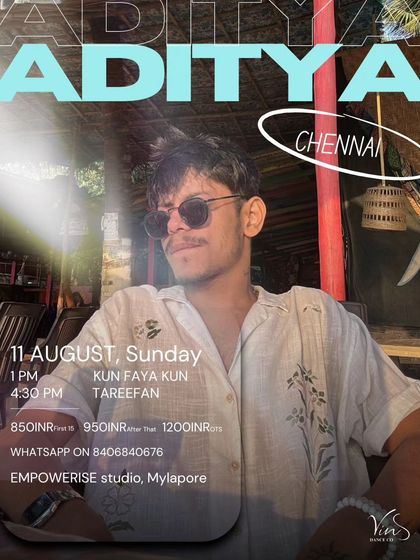 Aditya Tripathi is coming to Chennai for the first time. Don't miss his workshops on 'Kun Faya Kun' and 'Tareefan'.