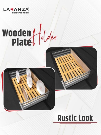 This wooden plate holder offers a rustic look while providing functional, secure storage for your plates inside a deep drawer. It's a perfect blend of charm and utility.