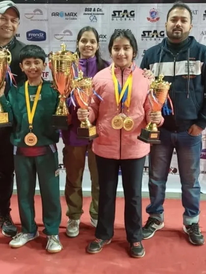 This is what victory looks like. Our players, Arunim and Akanksha, showcasing their impressive haul of trophies from the Delhi State Table Tennis Championship. We are incredibly proud of their achievements, which are a direct result of their relentless training and competitive spirit.