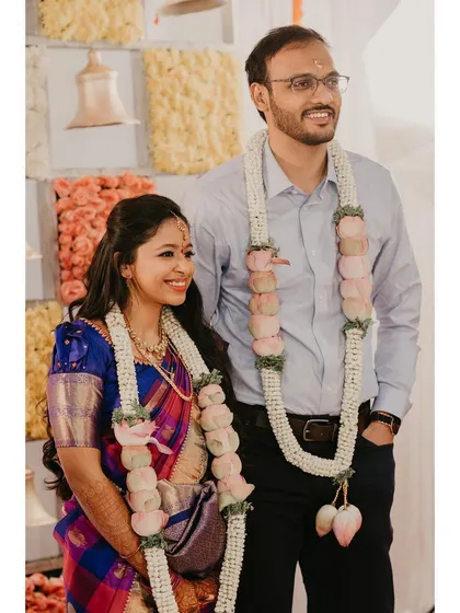 The happy couple during their engagement ceremony. I gave the bride a soft, natural makeup look that was perfect for this intimate and joyful occasion.