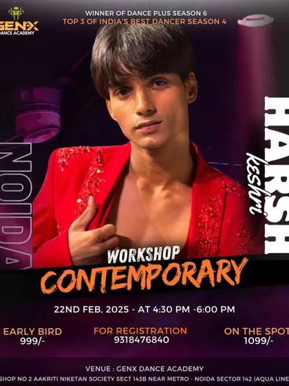 We love bringing the best to you. This is a poster from our special contemporary workshop with Harsh, a winner of Dance Plus. These sessions are a great opportunity to learn from industry professionals and push your skills to the next level.