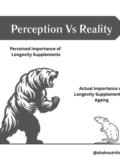 Longevity Supplements: Perception vs. Reality. People think supplements are a giant solution for anti-aging, but in reality, their impact is small. Real longevity comes from the basics: diet, exercise, sleep, and stress management.