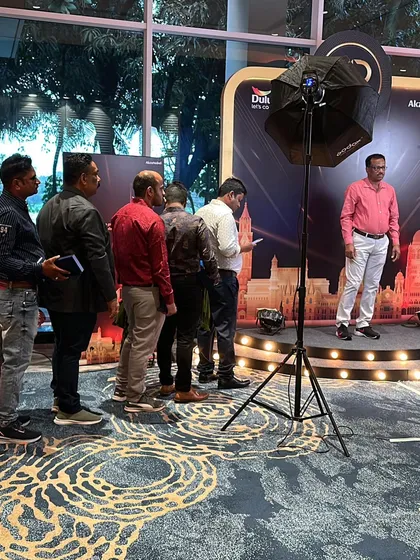 Attendees lining up for their turn at the Dulux Paint event. My photo booths are a popular attraction and a great way to engage guests during a conference or party.