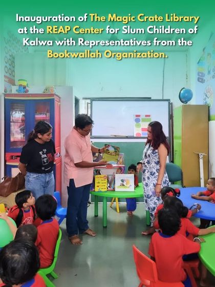Representatives from Bookwallah and REAP NGO come together to launch the Magic Crate Library. These partnerships are essential for extending our reach to more communities in need.