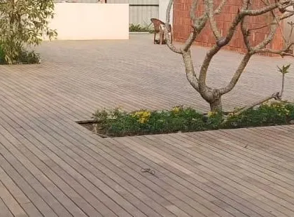 The finished deck provides a vast, beautiful, and durable surface for any outdoor activity, from events to simple relaxation.