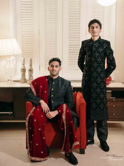 A formal portrait of the groom and his brother, exuding royal charm. The composition and their poised expressions create a powerful and stylish image.