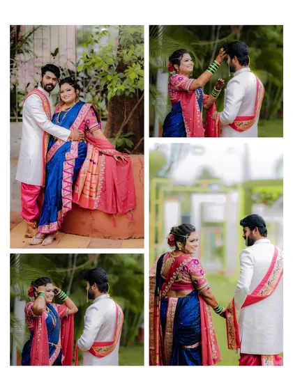 A collage of playful and romantic interactions between the couple, showing their fun-loving chemistry on their wedding day.