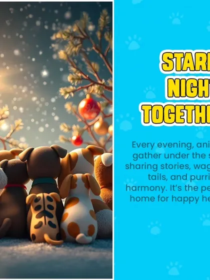 We create starry nights together. Every evening, animals gather, sharing stories with wagging tails and purring in harmony. It's the perfect home for happy hearts.