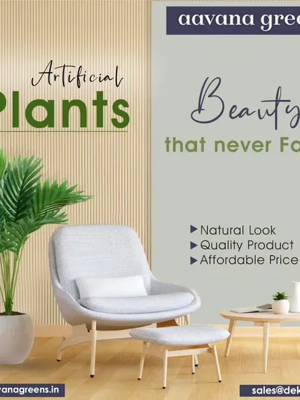 Beauty that never fades. This artificial palm plant is shown in a contemporary living room, adding a touch of green that complements the neutral color palette.