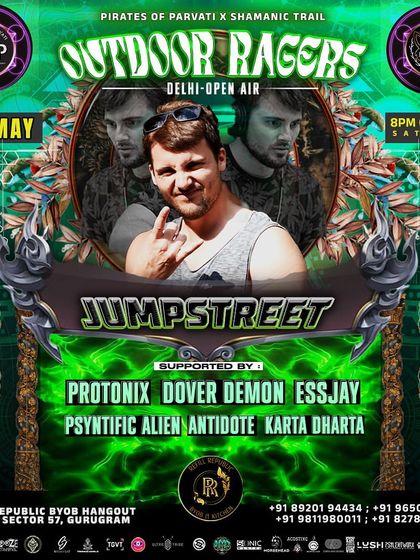 An open-air rager in Gurugram with Jumpstreet from Switzerland. This event highlights my collaboration with other promoters to bring unique psychedelic acts to the city.