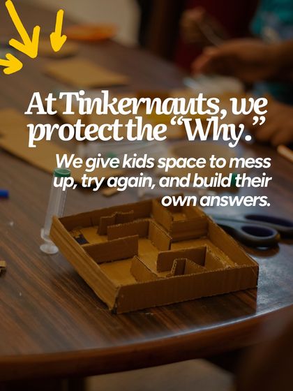 At Tinkernauts, we protect the "Why." We provide a safe space for kids to mess up, try again, and build their own understanding. The project shown here, a cardboard maze, is a perfect example of simple materials sparking big ideas.