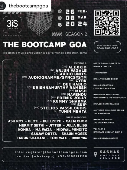 The official lineup for The Bootcamp Goa Season 2. I was thrilled to be a part of this incredible gathering of mentors and artists, dedicated to electronic music production and performance.