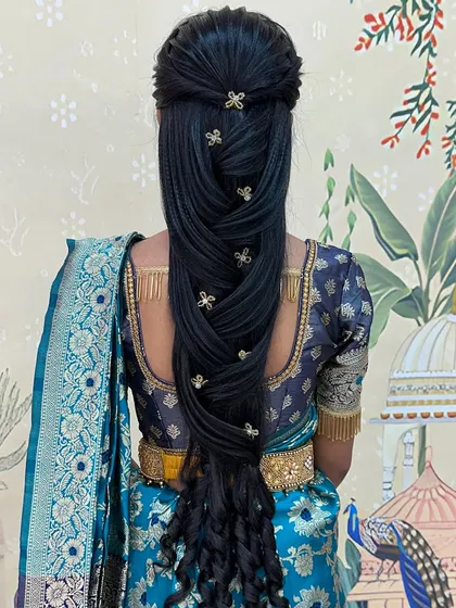 Another angle of the mermaid braid, showing the detailed weaving and placement of accessories.