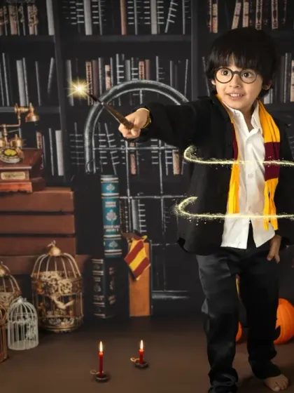 A playful take on the Harry Potter theme, this little wizard is having fun with his wand in the middle of our detailed magical library set.