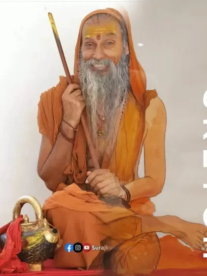 A comparison of the original photo and my watercolor sketch of a spiritual guru from Surajkund. This shows how I interpret a photo to create a colorful and respectful portrait.