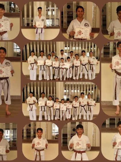 A collage showcasing the many students who earned their brown belts at our Virar branch grading.