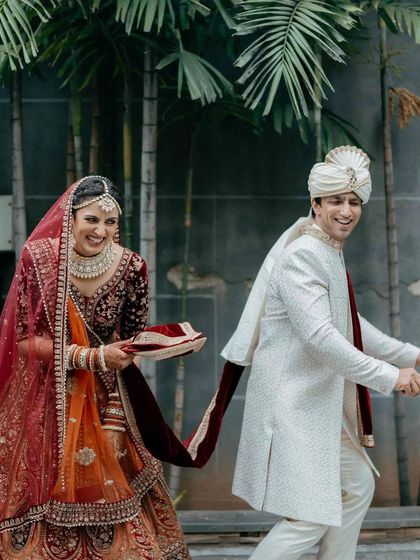 This shot captures the fun and movement of a wedding day. I love creating choreography that lets couples be themselves and just run with it.