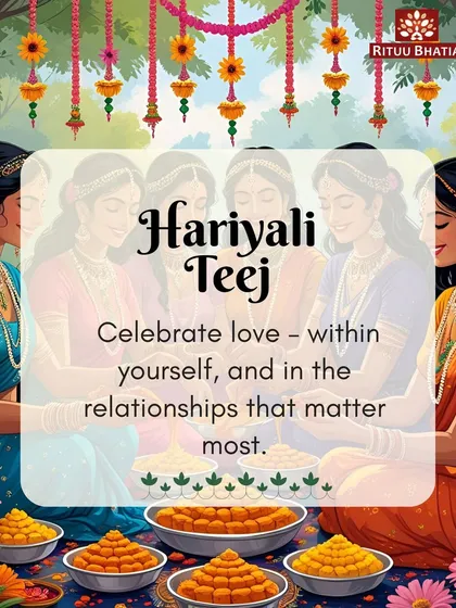 Teej is a festival to celebrate love, both within yourself and in the relationships that matter most. This image of women gathering together reflects the community and shared joy that are central to this beautiful tradition.