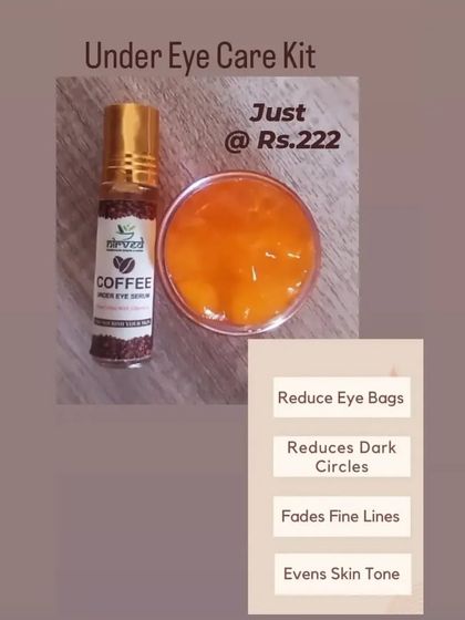 My Under Eye Care Kit is designed to reduce eye bags, dark circles, and fine lines. The kit includes a coffee-infused under-eye serum and a hydrating gel.