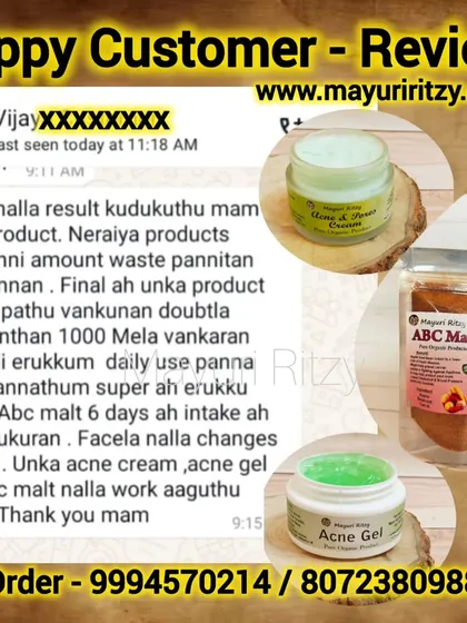 This customer is happy with both our ABC Malt and Acne Cream. She says her face has cleared up and she feels great after taking the malt for just 6 days. This shows how inner health reflects on your outer beauty.