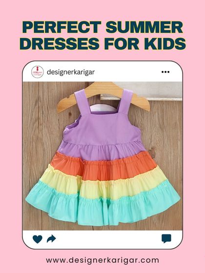 A colorful, tiered rainbow dress for kids. This playful and vibrant dress is perfect for a fun summer day or a birthday party.