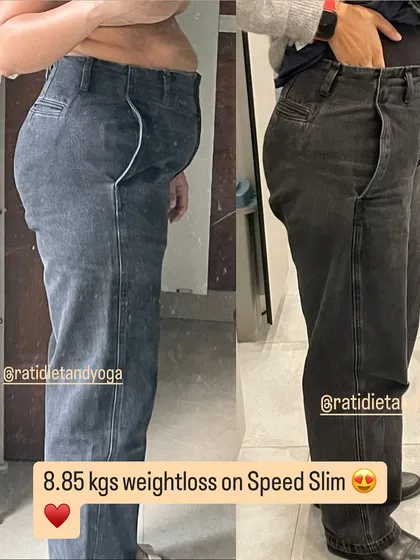 Nikita's 8.85 kg weight loss journey, motivated by a pair of jeans she wanted to fit into again. This picture shows her comfortably wearing the same pair that was once too tight.