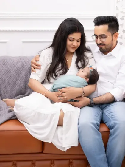 The first family portrait is a memory you will hold dear forever. We capture the pure love and connection as new parents hold their baby, creating a relaxed and intimate lifestyle session right here in our studio.
