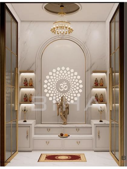 This image is an identical proposal to the first, showcasing a Ganesha statue as the central figure. This demonstrates our process of providing clients with realistic visualizations to help them choose the elements that resonate most with their personal faith and aesthetic preference.