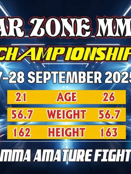We don't just train, we compete. This is the official fight poster for one of our amateur fighters, Digambar Rawal, stepping into the cage. We prepare our competition team for the pressure and intensity of a real MMA fight.