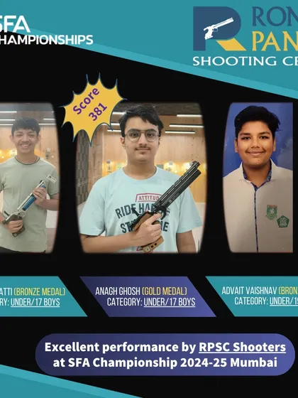 Our shooters delivered an excellent performance at the SFA Championship in Mumbai. We congratulate Anagh Ghosh on his gold medal and Akshaj Bhatti and Advait Vaishnav on their bronze medals, showcasing their competitive edge.