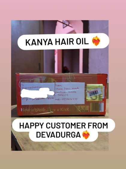 An order of Kanya Hair Oil making its way to Devadurga. I ship all across India, ensuring anyone can access my traditional Ayurvedic remedies.