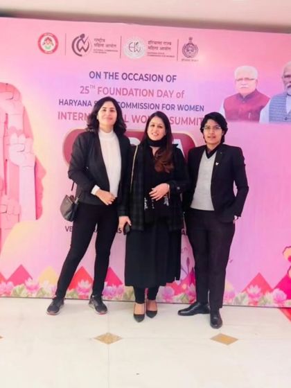 Posing with my team at the summit. We are proud to support the work of the Haryana State Commission for Women.