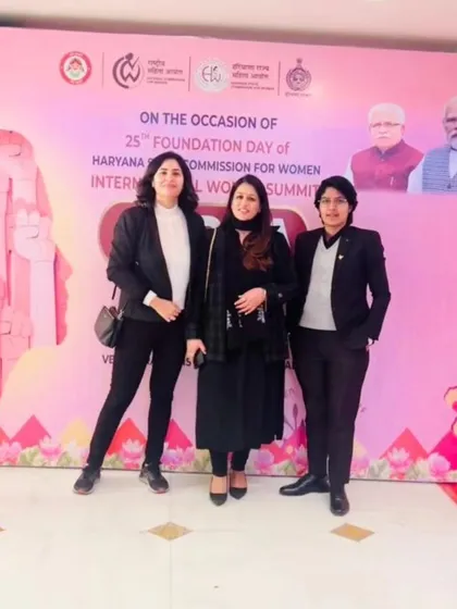 Posing with my team at the summit. We are proud to support the work of the Haryana State Commission for Women.