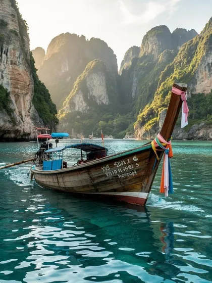 This is the view that makes you forget all your worries. A classic long-tail boat gliding through the emerald waters of Thailand's Phi Phi Islands. We create itineraries that take you straight to postcard-perfect moments like this.