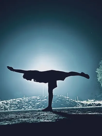 Finding stillness and strength in Virabhadrasana III (Warrior 3). For me, practice is the first priority. It centers me and prepares me to guide others.