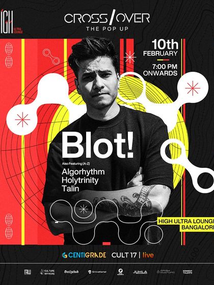 A poster for a pop-up event with BLOT!. The graphic, pop-art inspired design is modern and eye-catching, reflecting the artist's cutting-edge and artistic approach to music.