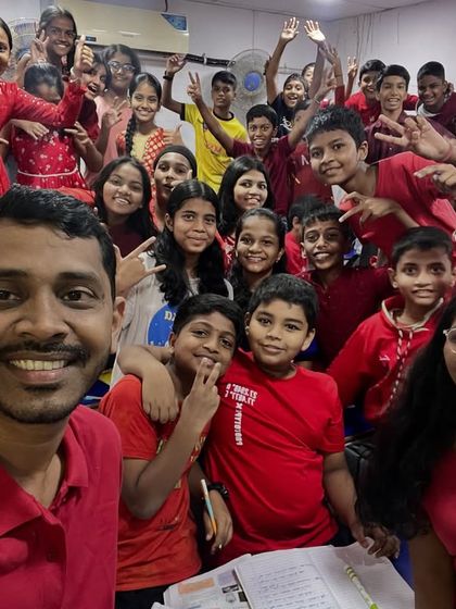 Day 2 of Navratri 2023 was Red, and the classroom was full of energy and passion. Here's a selfie with some of our students.