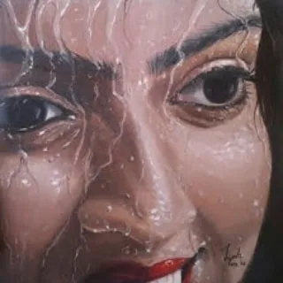 Titled 'Drip', this oil on canvas portrait was a quick study in realism. The focus was on capturing the dynamic quality of water flowing over the face, and the way it distorts light and features.
