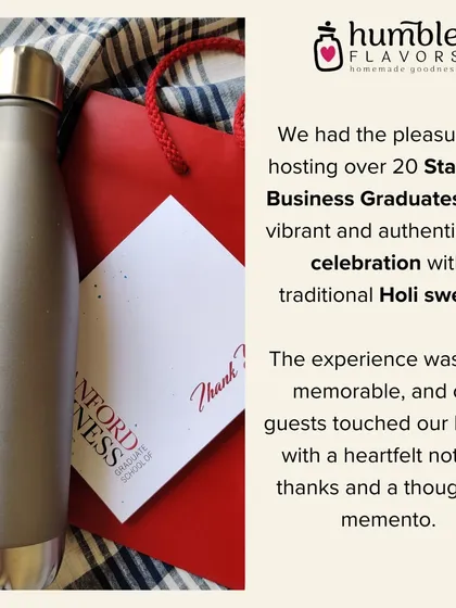 It was an absolute honor to host over 20 Stanford Business Graduates for a Holi celebration. I curated a special menu of traditional sweets for them, and the experience was truly memorable. This is the kind of special event I love catering to, bringing authentic Indian flavors to a global audience.