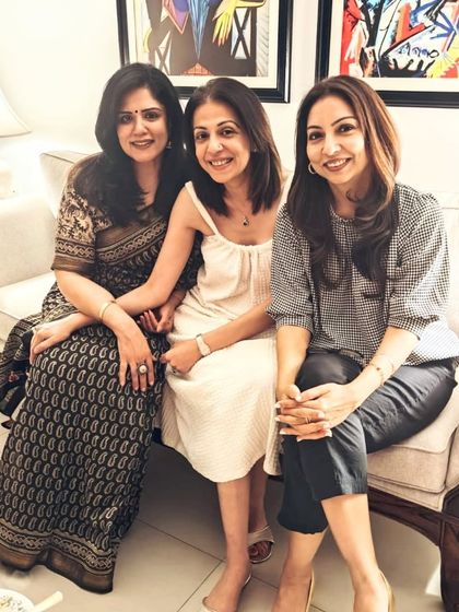 With my dearest friends at home. Hosting a dinner party is the perfect excuse to drape a beautiful saree and celebrate with the people you love.