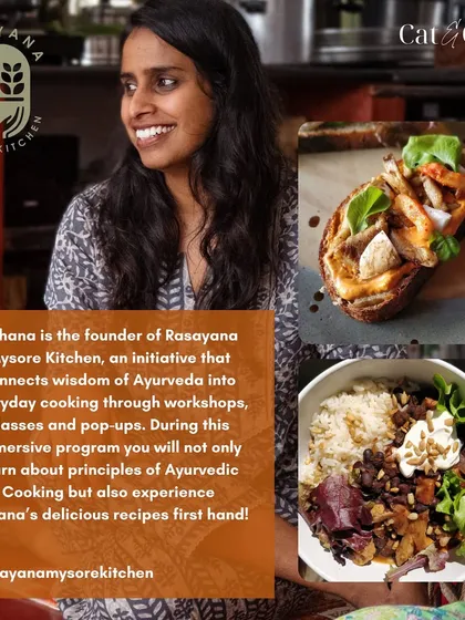 Nourishment is a core part of our retreats. Here you see the work of Sahana, founder of Rasayana Mysore Kitchen, who guides our Dharamshala retreat. You will not only learn the principles of Ayurvedic cooking but also experience her delicious, healing recipes firsthand, like this vibrant grain bowl and wholesome open-faced sandwich.