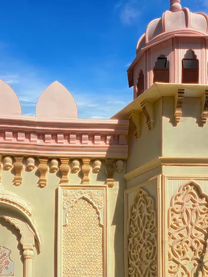A close-up of the detailed architectural work on one of my palace sets. Every element, from the carved jharokhas to the delicate patterns and domed roofs, is carefully crafted to achieve an authentic and luxurious finish.