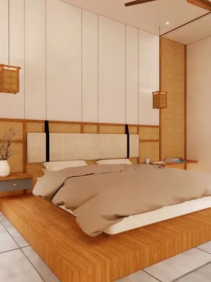 This Japandi-style bedroom is a sanctuary of calm, blending Japanese minimalism with Scandinavian functionality. We used a platform bed, natural wood tones, and woven textures to create a serene and uncluttered space that promotes rest and tranquility.