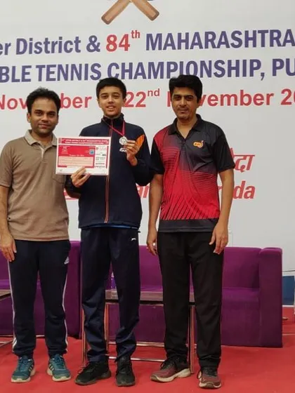 Our player Rohan Dani with his coaches after winning a bronze medal in the U-19 Boys category at the Maharashtra State Championship in Pune.