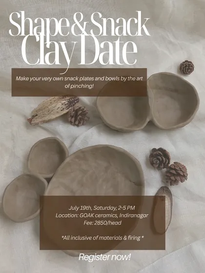 Join our 'Shape & Snack' clay date to make your own snack plates and bowls using the pinching technique. It's a simple and satisfying way to create organic, handmade tableware.