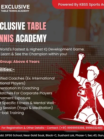 This graphic details the world class facilities and coaching you can expect at our academy. We welcome players from age 4 and above, offering specialized batches and tournament exposure.
