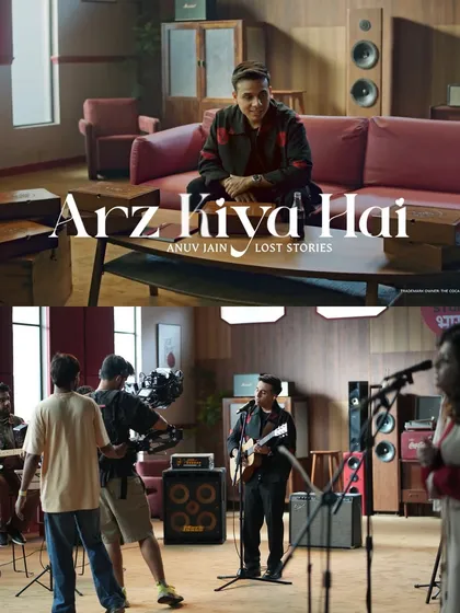 A comparison of the on-set reality versus the final shot for Coke Studio Bharat. Our lighting design helps shape the frame, drawing focus to the artist and creating a warm, inviting atmosphere.