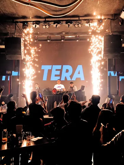 For events that need that extra wow factor, I can bring the full production, including pyro. Here is a shot of me lighting up the stage and the crowd.