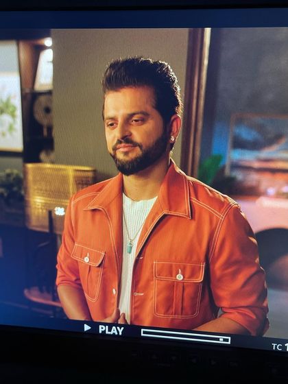 A monitor shot from the Kinghill Travels ad featuring Suresh Raina. This is where I check to see how the styling translates on camera and make any necessary tweaks.